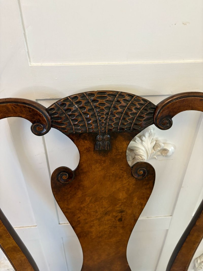 Superb Quality Set of 6 Antique Victorian Carved Burr Walnut Dining Chairs - Image 10